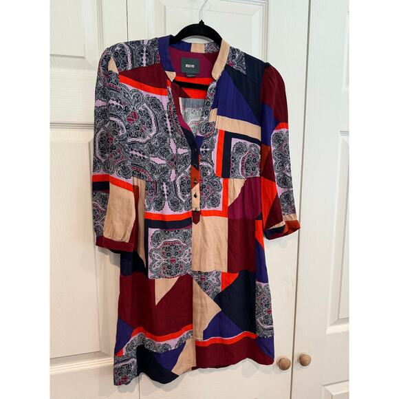Anthropologie Maeve Patchwork Print Bohemian Colorful Paisley Dress - Picture 4 of 8